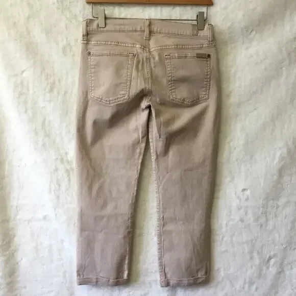 7 For All Mankind Beige Skinny Crop & Roll Jeans - Picture 9 of 11